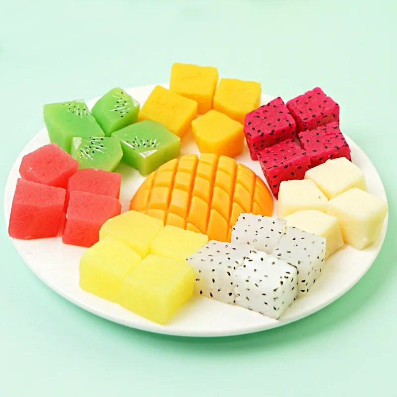 Hamis gyümölcs szeletek őszibarack eper gyümölcs Kiwi gyümölcs görögdinnye alma mangó narancs citrom ananász szimulációs gyümölcs modell