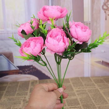 Евтини 6 цветни глави симулация божур филигранен розов букет божур ретро булчински букет фалшиви цветя дома Направи си сам коледна сватба дек
