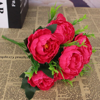 Jeftini 6 cvjetnih glava simulacija božur filigranski buket ruža božur retro svadbeni buket lažni cvjetni dom DIY božićno vjenčanje dec