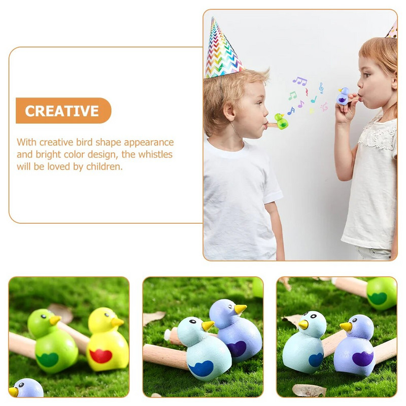 8 vnt Vaikiški žaislai su švilpuku Mediniai švilpukai vaikams Animaciniai paukščių švilpukai maži žaislai su švilpuku