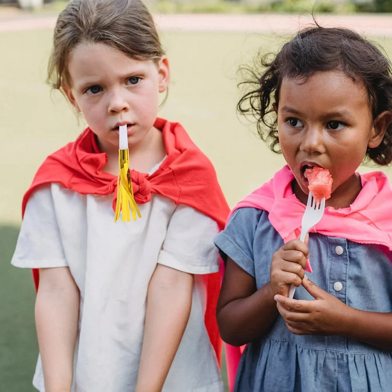 24 БР. Метални издухвания с бляскави ресни Шумоподавители Свирки Детски играчки Сувенири за рожден ден (смесени цветове)