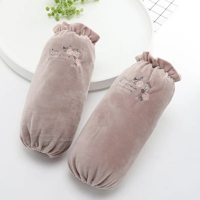 Korėjietiškos naujos moteriškos ilgos rankovės, siuvinėtos rožinės spalvos raštu, apsaugančios nuo užsiteršimo pliušiniu audiniu su rankovėmis namų biuro moteriškos rankovės LC498