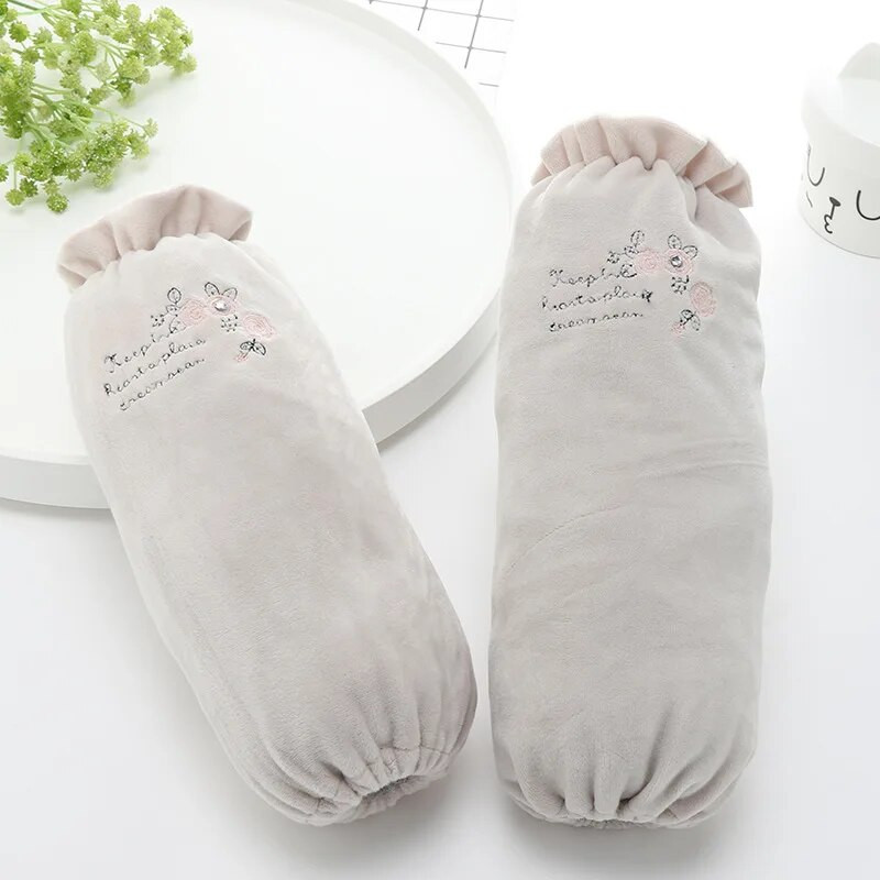 Korėjietiškos naujos moteriškos ilgos rankovės, siuvinėtos rožinės spalvos raštu, apsaugančios nuo užsiteršimo pliušiniu audiniu su rankovėmis namų biuro moteriškos rankovės LC498