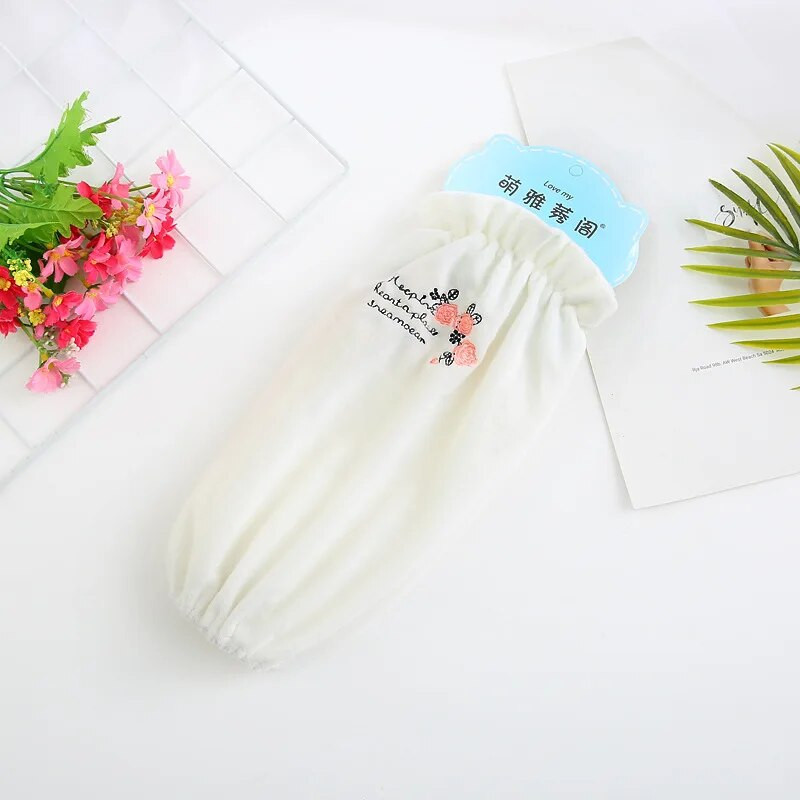 Korėjietiškos naujos moteriškos ilgos rankovės, siuvinėtos rožinės spalvos raštu, apsaugančios nuo užsiteršimo pliušiniu audiniu su rankovėmis namų biuro moteriškos rankovės LC498