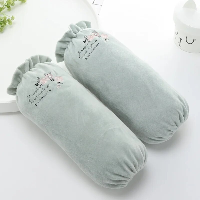 Korėjietiškos naujos moteriškos ilgos rankovės, siuvinėtos rožinės spalvos raštu, apsaugančios nuo užsiteršimo pliušiniu audiniu su rankovėmis namų biuro moteriškos rankovės LC498