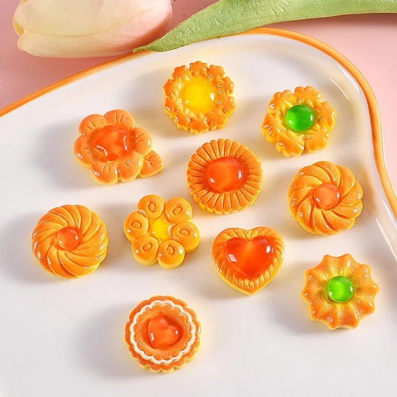 10PCS Блестящи сандвич бисквити серия кабошони от смола с плосък гръб за фиби Scrapbooking Направи си сам Аксесоари за декорация на бижута