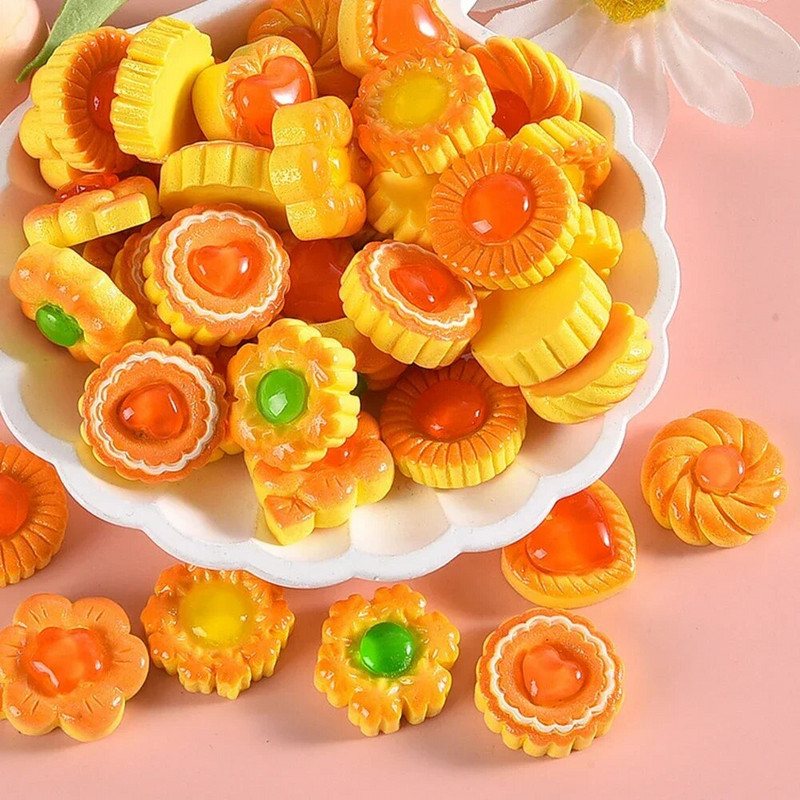 10PCS Блестящи сандвич бисквити серия кабошони от смола с плосък гръб за фиби Scrapbooking Направи си сам Аксесоари за декорация на бижута