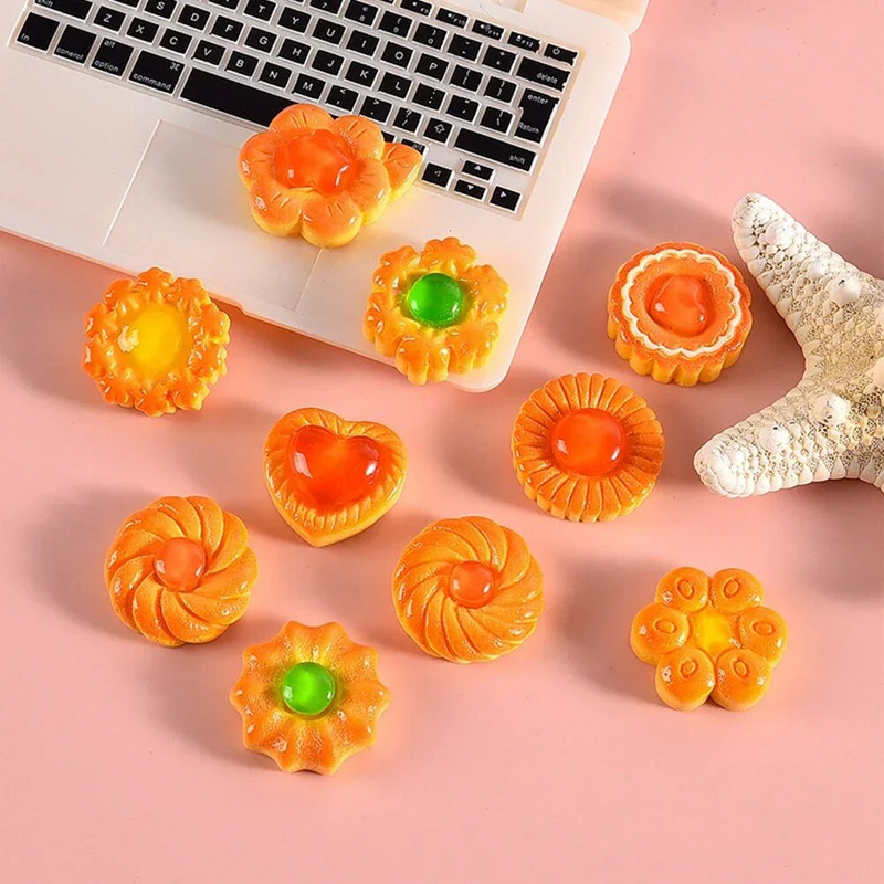 10PCS Блестящи сандвич бисквити серия кабошони от смола с плосък гръб за фиби Scrapbooking Направи си сам Аксесоари за декорация на бижута