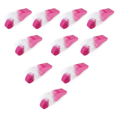 10 τμχ Παιχνίδια πάρτι Πλαστικές αφράτες σφυρίχτρες με λουράκι (ροζ)