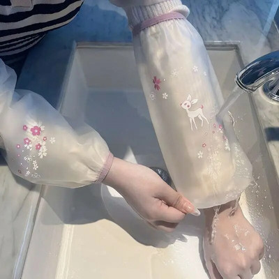 Átlátszó ujjatlan karikatúra nyomtatott aranyos olajálló vízálló ujjatlan karmandzsetta Otthoni háztartási konyhai tisztítóeszközök