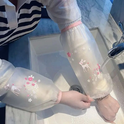 Átlátszó ujjatlan karikatúra nyomtatott aranyos olajálló vízálló ujjatlan karmandzsetta Otthoni háztartási konyhai tisztítóeszközök