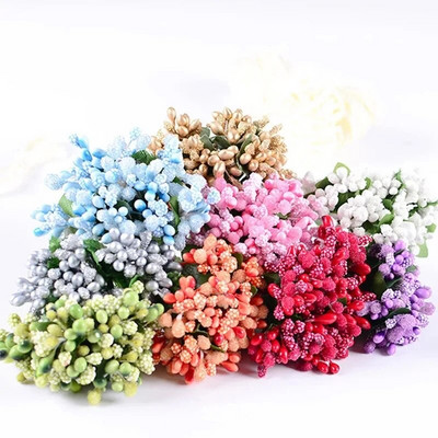 12 τμχ mini Bud Stamens Οικογενειακός Κήπος Χειροποίητο Τεχνητό Μπουκέτο Γάμος Χαρούμενα Χριστούγεννα Διακόσμηση DIY Pearl Craft Fake Flowers