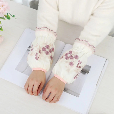 Ръкави с дантелена бродерия Двуслойни ръкави против замърсяване Дамски флорални модни инструменти за почистване на готвене Къси ръкави