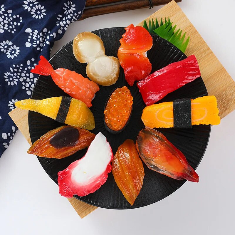 Minijature Umjetni lažni simulacija sushija Slatki pvc materijal Ribe kozice Kriške lososa Model Slikanje Rekviziti Pribor