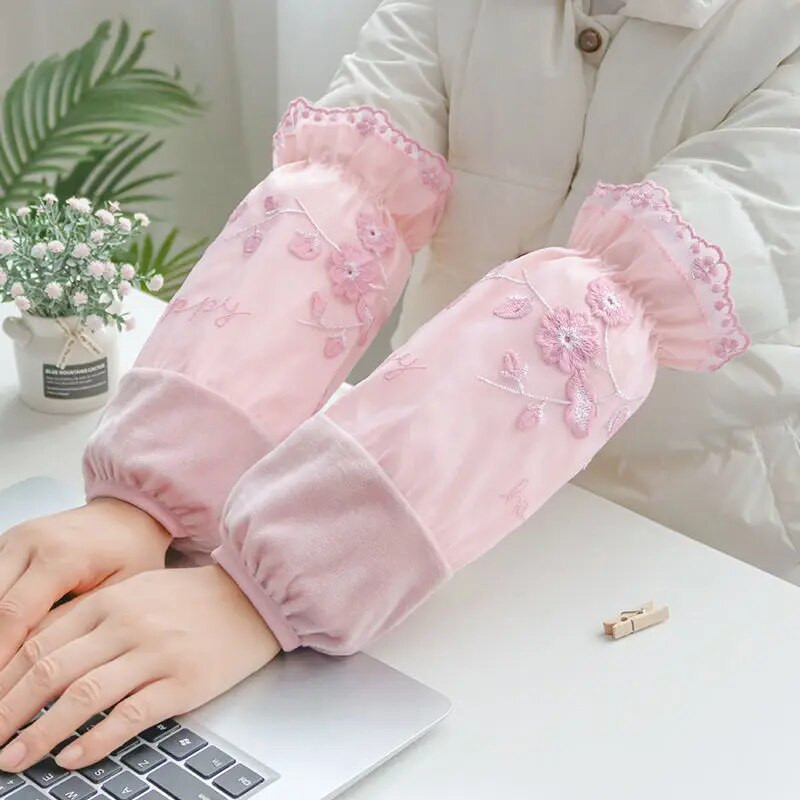 2024. Kreativne ženske zimske navlake s čipkom i vezom na rukavima protiv prljavštine za posao Ured navlake na rukavima na rukavima navlake za manžete LF445