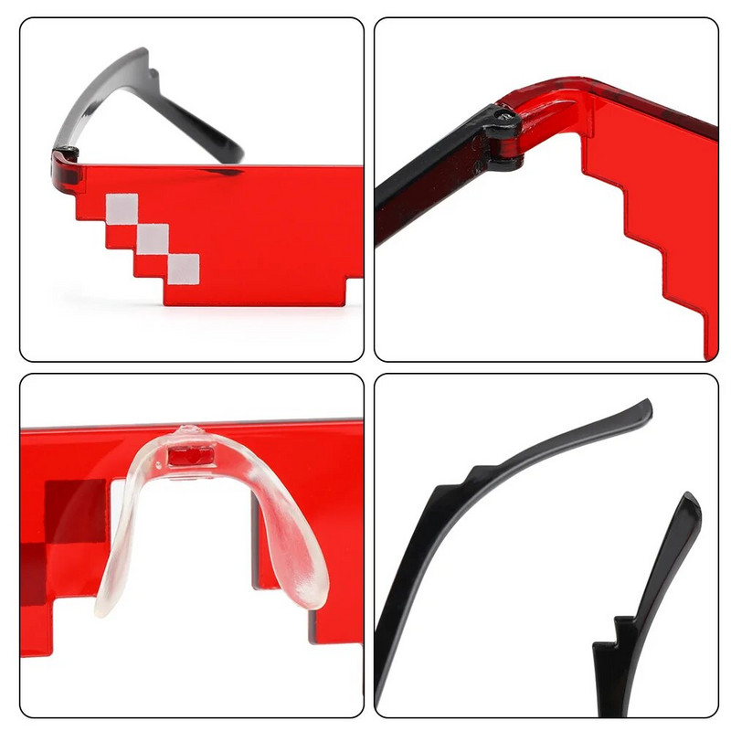 1vnt Madingi mozaikiniai akiniai nuo saulės Juokingi pikselių mozaikiniai akiniai nuo saulės Gimtadienio vakarėlis Cosplay Gamer Robot Akiniai Helovino nuotraukų rekvizitai