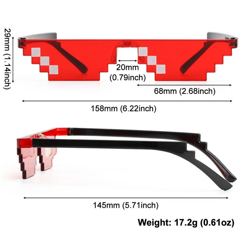 1vnt Madingi mozaikiniai akiniai nuo saulės Juokingi pikselių mozaikiniai akiniai nuo saulės Gimtadienio vakarėlis Cosplay Gamer Robot Akiniai Helovino nuotraukų rekvizitai