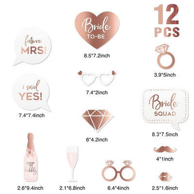 12 gab Zaļā zelta kāzu foto kabīnes rekvizīti Bride To Be Mrs Pink White Rose kāzu ballītes dekorācija līgavas dušas fotografēšanas rekvizīti