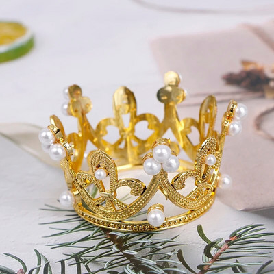 Mini Crown Tiara Cake Topper Ρομαντικό μαργαριτάρι γιρλάντα Χρόνια πολλά Baby Shower Διακόσμηση τούρτας γάμου για παιδιά Στολίδι για τα μαλλιά