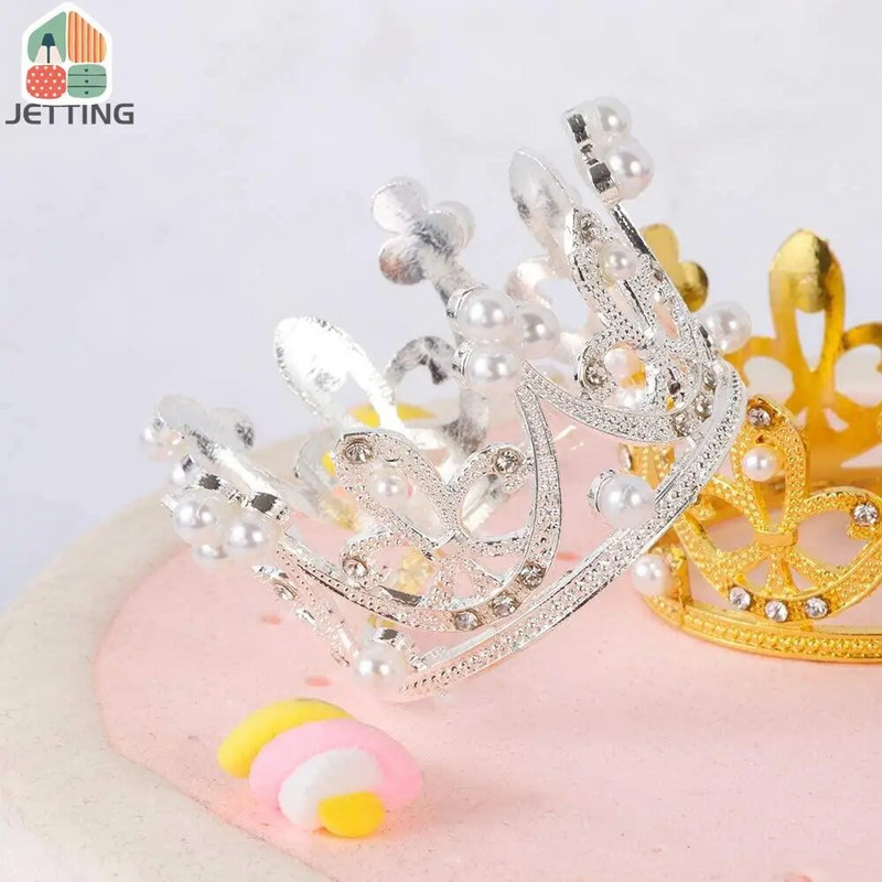 Mini karūnos tiara torto viršelis Romantiškas perlų girlianda Happy Birthday Baby Shower Vestuvių vakarėlis Torto dekoravimas Vaikų plaukų papuošalas