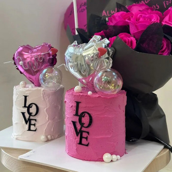 Ins LOVE Акрилен топер за торта Честит рожден ден Розово злато Подарък за Свети Валентин Парти топери за кексчета за сватбена декорация на десерт