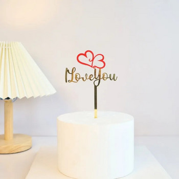 Ins LOVE Акрилен топер за торта Честит рожден ден Розово злато Подарък за Свети Валентин Парти топери за кексчета за сватбена декорация на десерт