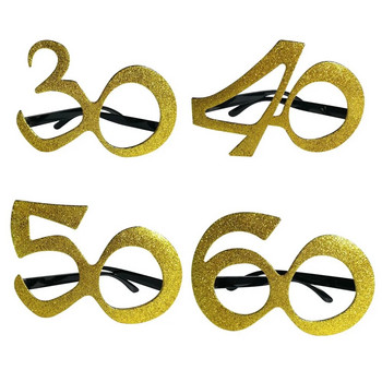 1 бр. Златни 30 40 50 60 годишни пластмасови рамки за очила за възрастни Честит рожден ден Годишнина Парти Декорация на топка