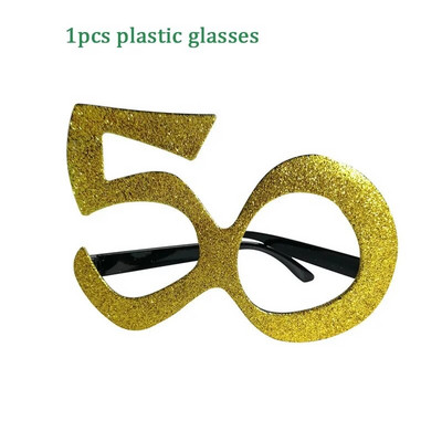 1db Arany 30 40 50 60 éves műanyag szemüvegkeret felnőtt boldog születésnapi évfordulós bulibál dekorációs kellékek