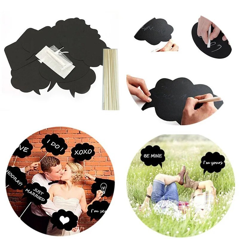 8/10 vnt. „Pasidaryk pats“ juodų kortelių lazdelių kreidos klijų rinkinys Foto būdelės rekvizitai „Pasidaryk pats“ fotografijos rekvizitai, vestuvių dekoravimo vakarėlio fotokabina