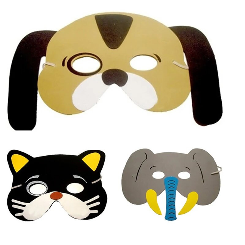 Új, 12 db-os maszk születésnapi parti kellékek EVA hab állati maszkok rajzfilm gyerekek parti öltöztető jelmez dzsungel party dekoráció