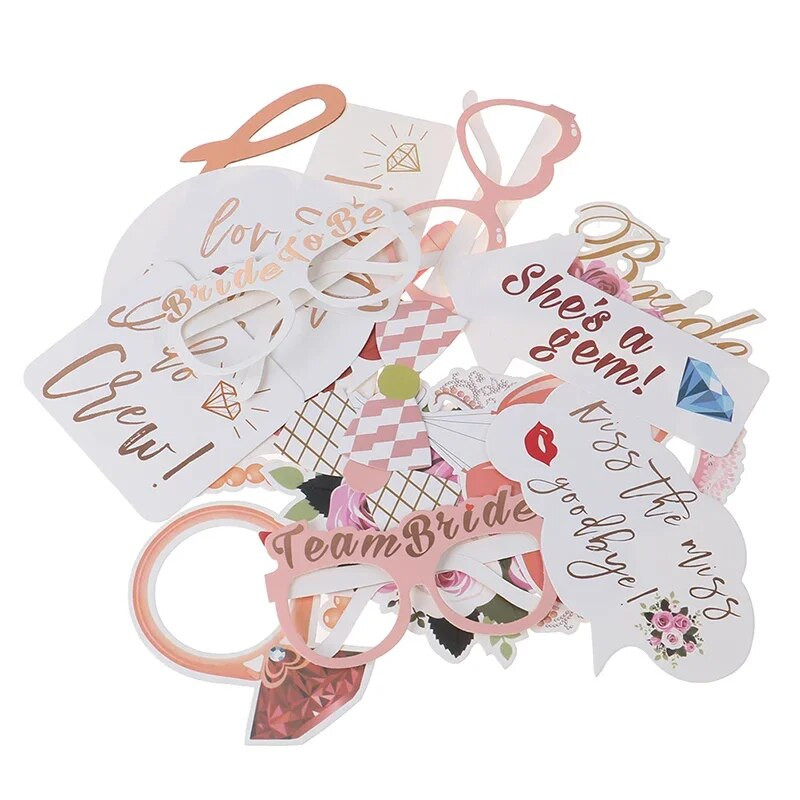 23 DB/szett Leánybúcsú Photo Booth Props Bride To Be Selfie Kellékek Rose Gold Esküvői Menyasszonyi Zuhany Tyúk Éjszakai Party Játék kiegészítők