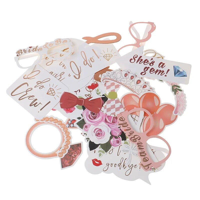 23 DB/szett Leánybúcsú Photo Booth Props Bride To Be Selfie Kellékek Rose Gold Esküvői Menyasszonyi Zuhany Tyúk Éjszakai Party Játék kiegészítők