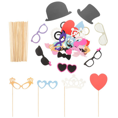 44 az 1-ben barkácsszemüvegek Bajusz Vörös Ajkak Csokornyakkendők Kalapok Botok Esküvői Születésnapi Party Fotófülke kellékek