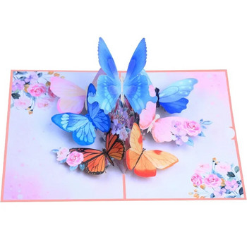 3D изскачаща картичка с пеперуда Поздравителна картичка за рожден ден Сватбени сувенири Подарък Пощенска картичка Пеперуда танцува сред цветята Благодарствена картичка