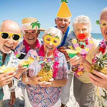 Консумативи за парти Luau Комплект реквизити за фото кабина Luau Aloha Hawaiian Tropical Tiki Рождени дни Летни плажни декорации за басейни Сувенири за парти