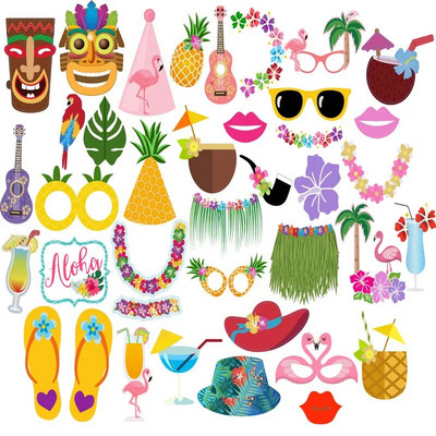 „Luau“ vakarėlio reikmenys „Luau“ nuotraukų stendo reikmenų rinkinys „Aloha“ Havajų atogrąžų tiki gimtadieniai Vasaros paplūdimio baseino papuošimai Vakarėlio paslaugos