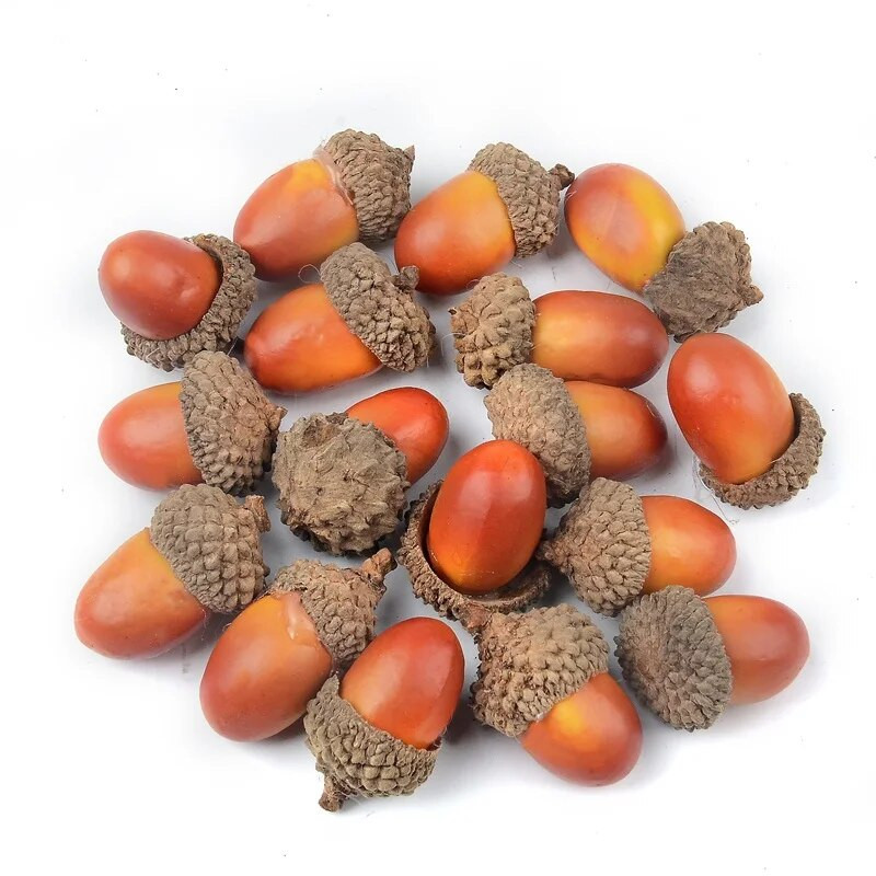 60 de bucăți 3 cm mini ghinde artificiale, elemente de recuzită pentru fructe false, model de plante de stejar, nuci, pentru decorarea mesei de bucătărie de acasă