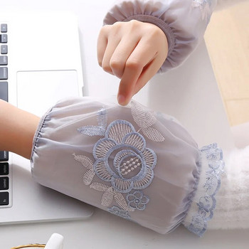 Творчески двуслоен ръкав с бродерия Женски офис облекла с къс ръкав Студентски дрехи против замърсяване Многофункционален горен ръкавLC495