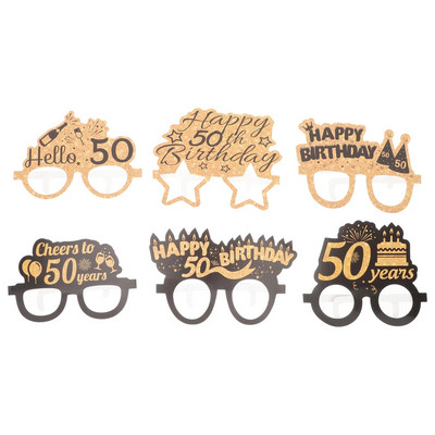 6τμχ 50th Glasses Birthday Party Glasses Χάρτινα γυαλιά για άντρες Γυαλιά οράσεως για πάρτι γενεθλίων Είδη διακόσμησης από χαρτί