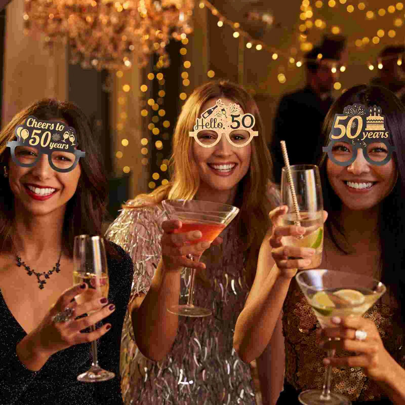 6 vnt. 50-ojo akiniai gimtadienio proga Akiniai nuo saulės Popieriniai akiniai vyrams Gimtadienio vakarėliui Akiniai Popieriaus dekoravimo reikmenys