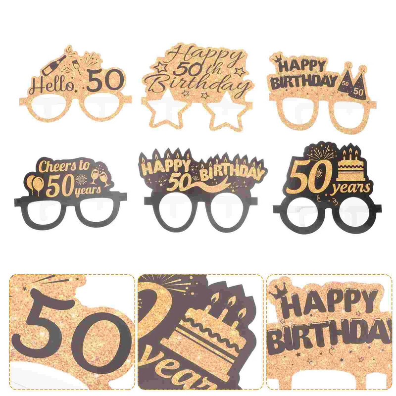 6 vnt. 50-ojo akiniai gimtadienio proga Akiniai nuo saulės Popieriniai akiniai vyrams Gimtadienio vakarėliui Akiniai Popieriaus dekoravimo reikmenys