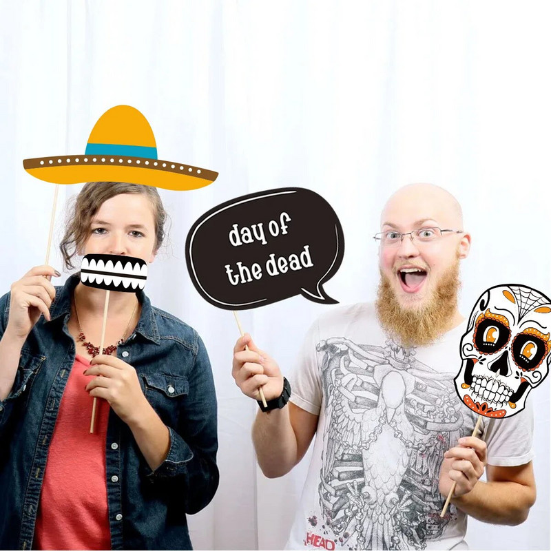 Decoratiuni pentru petrecerea Zilei Morților, Recuza foto din hârtie, Craniu de flori, Decoratiuni pentru petreceri de groază, 21 buc.