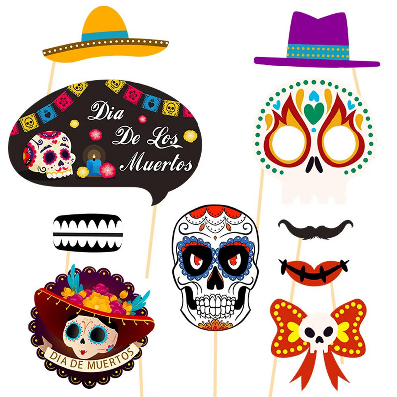 Decoratiuni pentru petrecerea Zilei Morților, Recuza foto din hârtie, Craniu de flori, Decoratiuni pentru petreceri de groază, 21 buc.