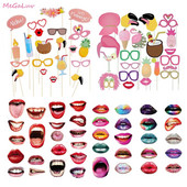 20 бр. Flamingo Hawaii Photo Booth Funny Lip Mouth Photobooth Подпори Сватбена украса Тропическо лято Luau Подпори за рожден ден