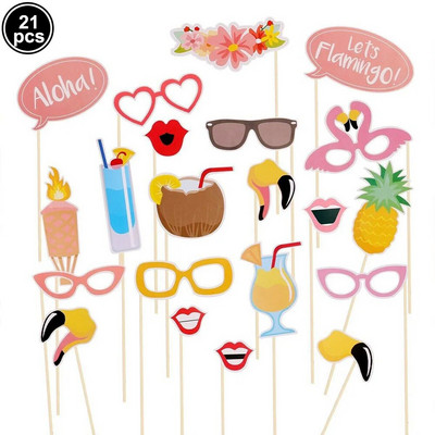 20 бр. Flamingo Hawaii Photo Booth Funny Lip Mouth Photobooth Подпори Сватбена украса Тропическо лято Luau Подпори за рожден ден