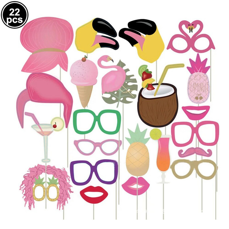 20 бр. Flamingo Hawaii Photo Booth Funny Lip Mouth Photobooth Подпори Сватбена украса Тропическо лято Luau Подпори за рожден ден