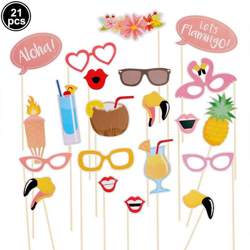 20 бр. Flamingo Hawaii Photo Booth Funny Lip Mouth Photobooth Подпори Сватбена украса Тропическо лято Luau Подпори за рожден ден