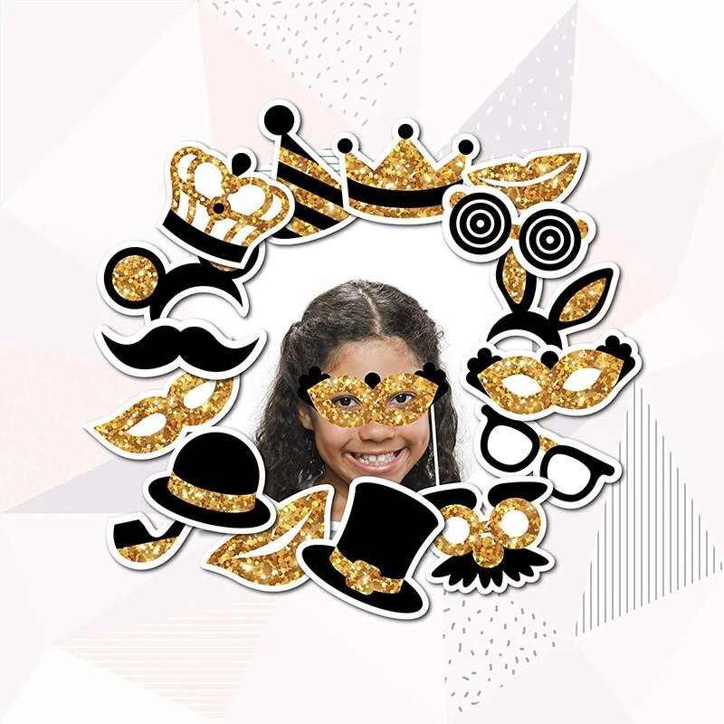 Auksiniai pudros vestuviniai akiniai nuotakos vakarėliui, paimkite žaidimo burną, juokingi nuotraukų rekvizitai