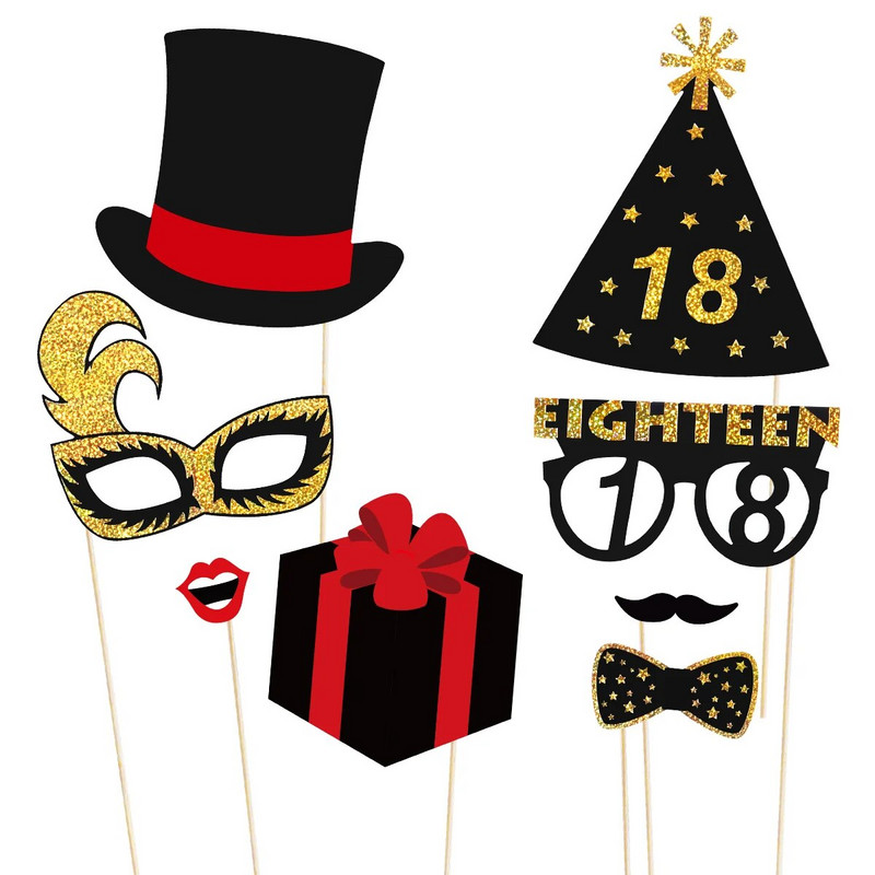 Tinksky Glitter 18th Честит рожден ден Photo Booth Реквизит Парти аксесоари за парти Декорация за рожден ден Сувенири Консумативи A30