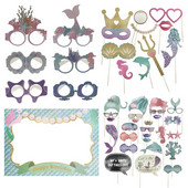 Mermaid Party Photo Booth kellékek Keret Papír Szemüveg Lányok Babazuhany Boldog Születésnapi Party PhotoBooth Kellékek Under The Sea Kellék